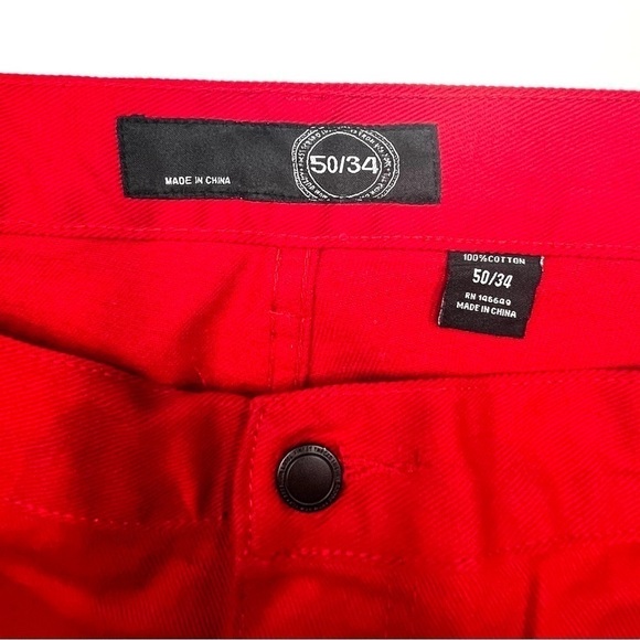 RED JEANS W50 x L34 with Black Details on Front - Picture 6 of 7